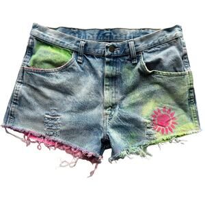 Vintage Reworked Distressed Cutoff High Rise Festival Shorts Size M Bleach Dye